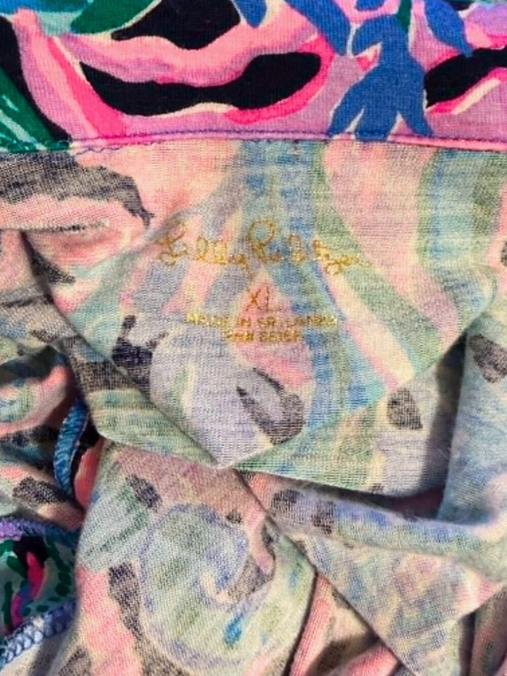 Lilly Pulitzer Button Down Pajama Top in Pink and Blue | Sleep Shirt Size XL - Picture 3 of 5